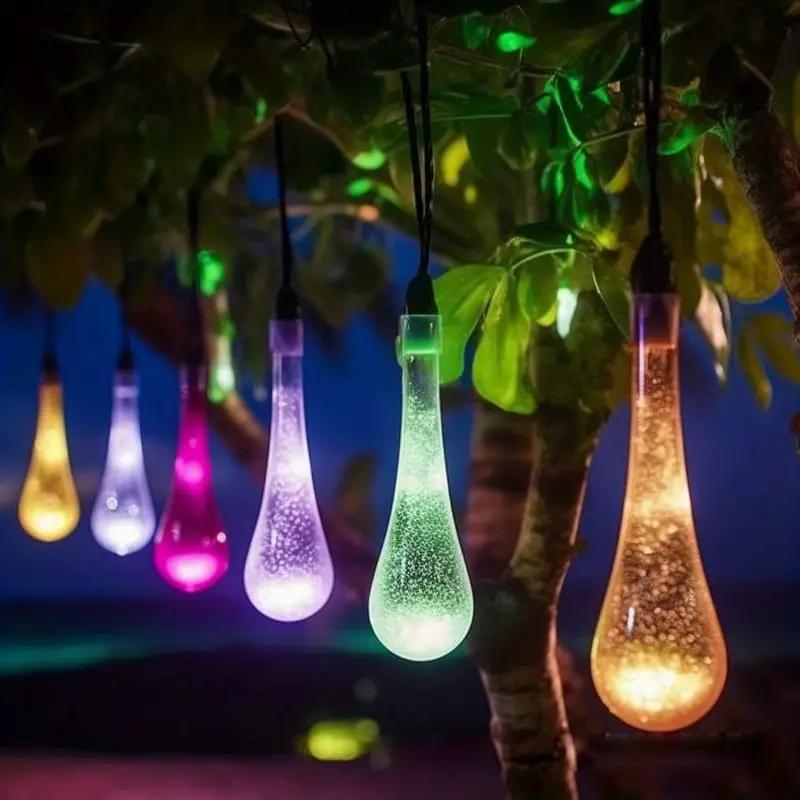1pc 5m/12m LED Solar Powered Droplet String Lights Multicolor Festive Outdoor Decor Garden Lighting For Camping & Patio