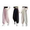 Women Pants Wide Elastic Waistband Anti-Wrinkle Fabric Loose Fit Harem Trousers with Pockets Pure Color Travel Work Pants