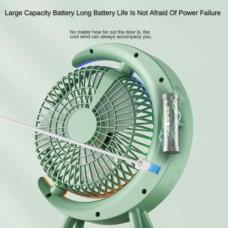 Desktop Small Fan Cool Scrolling Light High Wind Power 3 Speed Adjustment Outdoor Camping Home Dormitory Portable USB Charging