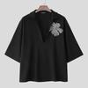 INCERUN Oversized Men 3/4 Sleeve Embroidery Texture Casual Loose T-shirts Tops