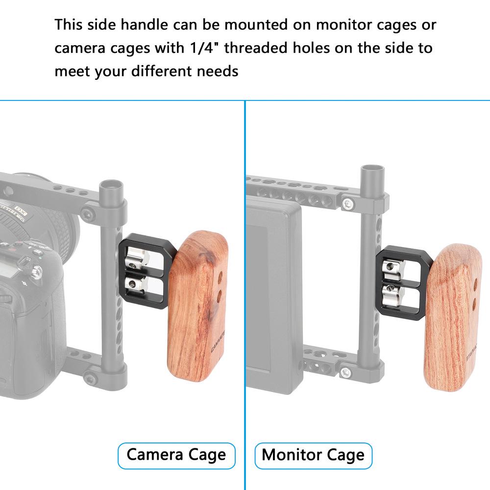 HDRIG DSLR Camera Cage with Wood Side Handle Grip and 1/4" Mounting Screw