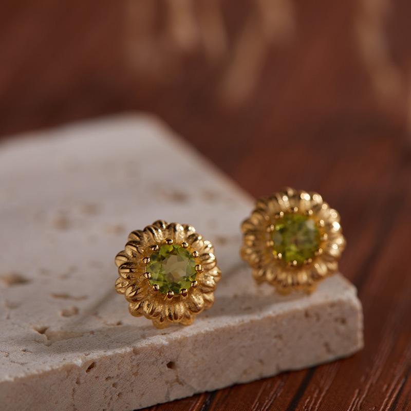 Multi-Color Treasure Earrings S925 Sterling Silver Natural Topaz Peridot Garnet Flower Stud Earrings Women