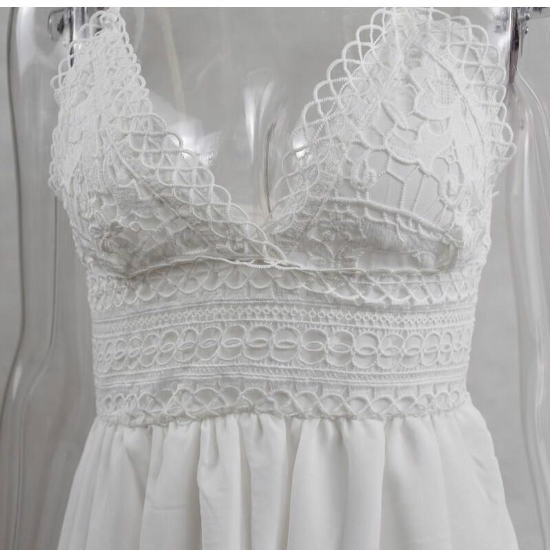 Rochii sexy de plajă, fără mâneci, cu decolteu în V, fără mâneci, fustă casual, vară, rochii din dantelă pentru femei