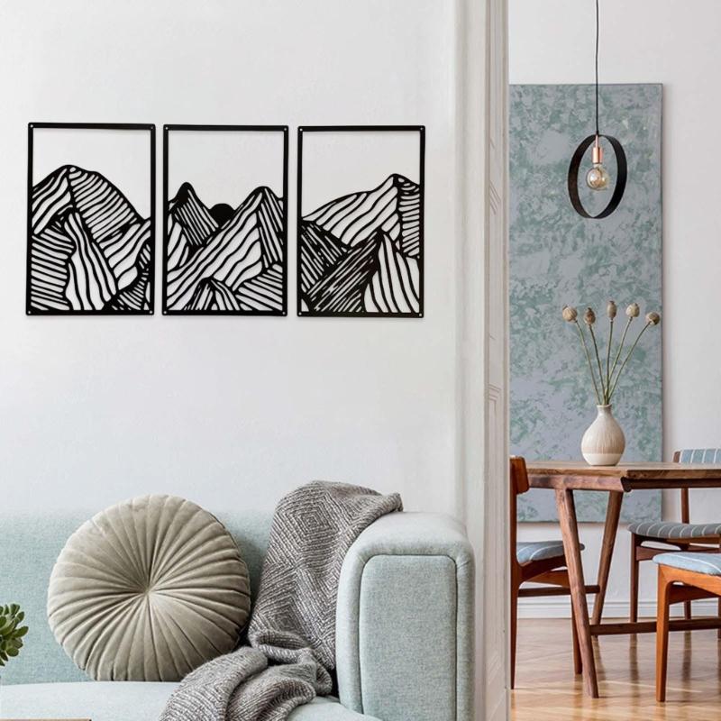 3pcs Uniques Mountain Sculpture Abstract Accent Metal Sign Wrought Iron Decors Hangings Pendants for Art Enthusiasts