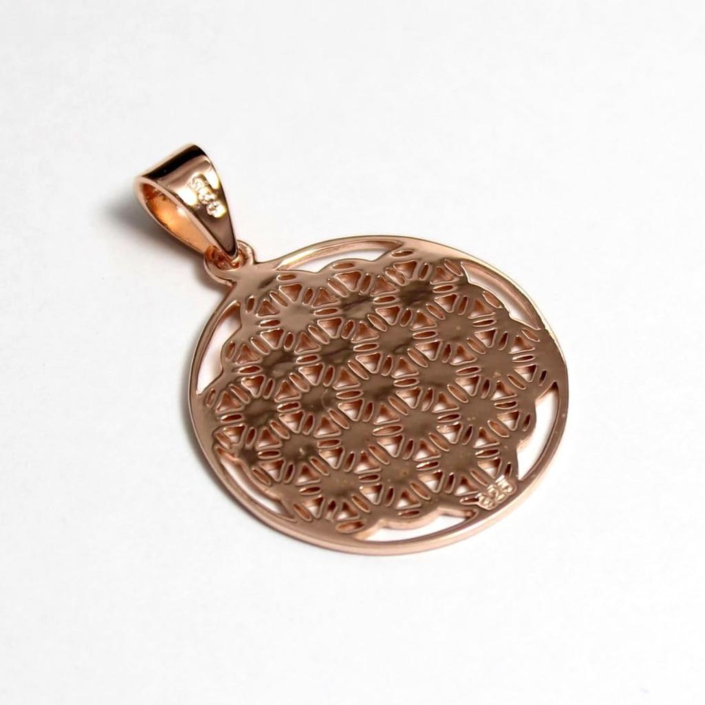 MIZAL Flower of Life Sacred Geometry Pendant Necklace In Carmelo Sterling Silver (Chain Not Included, Pink Gold)