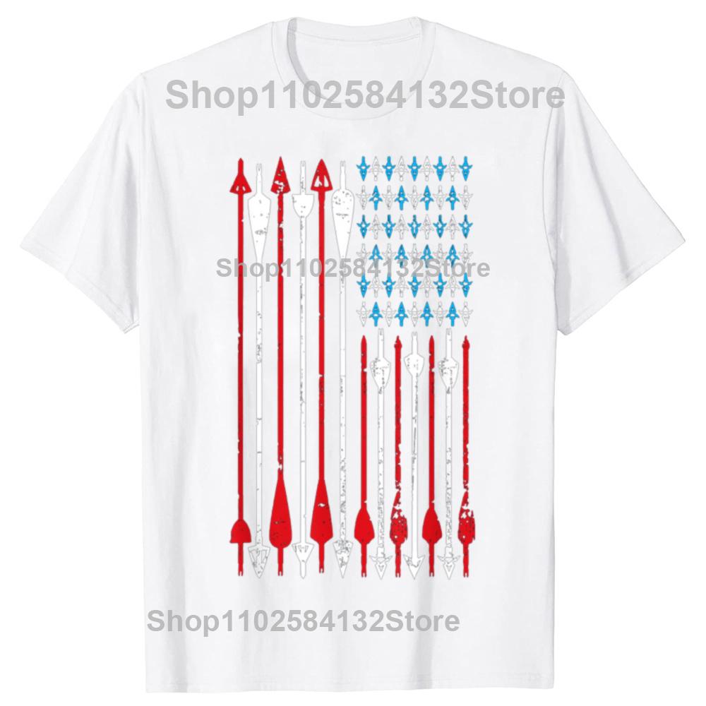 Vintage American Flag Archery Bow Hunting Graphic Tshirts Men Womens Fashion Casual Tshirt 100 Cotton Loose Oversized T Shirt