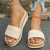 Slope heel cool slippers women's summer new round head hand-woven word with casual thick-soled slippers