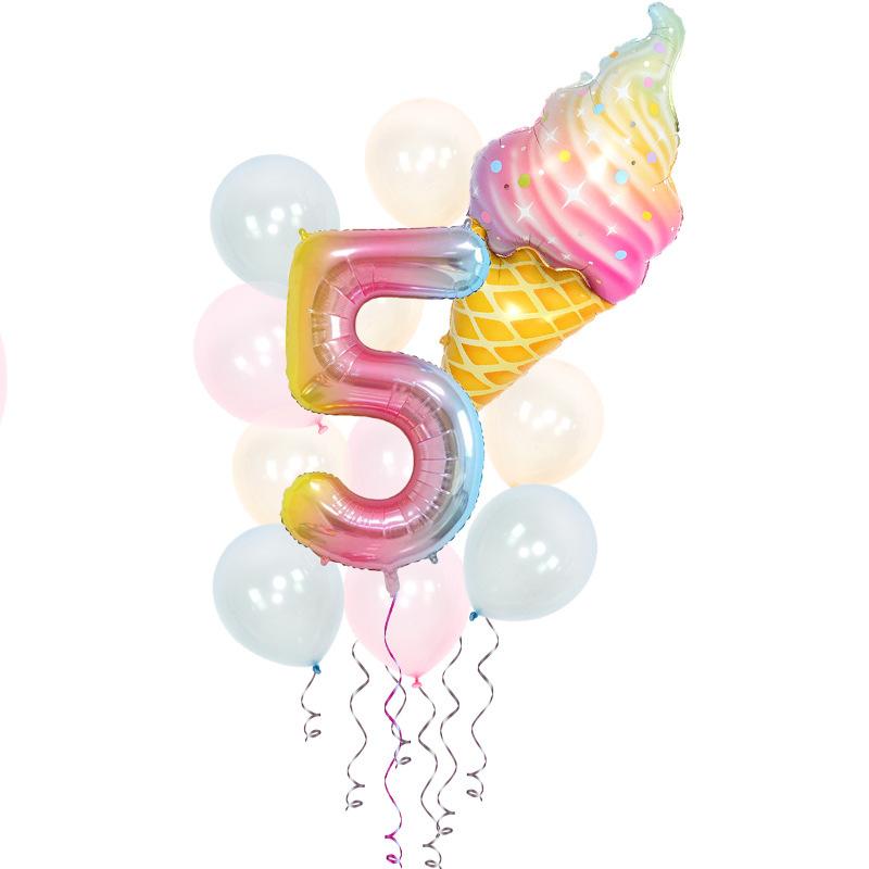 Ice Cream Birthday Party Decoration Kids Toy Baby Shower Disposable Tableware Paper Plates Cups Balloons Flag Party Supplies