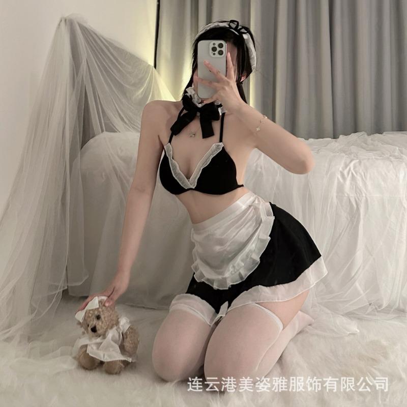 New Nightclub Hottie Sexy Collar Three-point Maid Uniform Maid Suit Cosplay Cute Pussy Pure