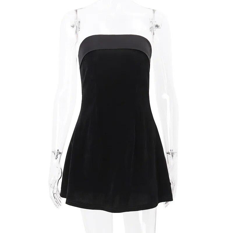 Strapless Backless Sexy Mini Dress Women Off Shoulder Sleeveless A-line Club Party Dresses Female Fashion Zipper One Piece Dress 2024