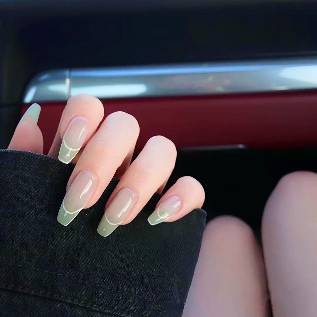 

Mint Green Gradient Press-on Ballet Nails - Medium Length, Removable Manicure