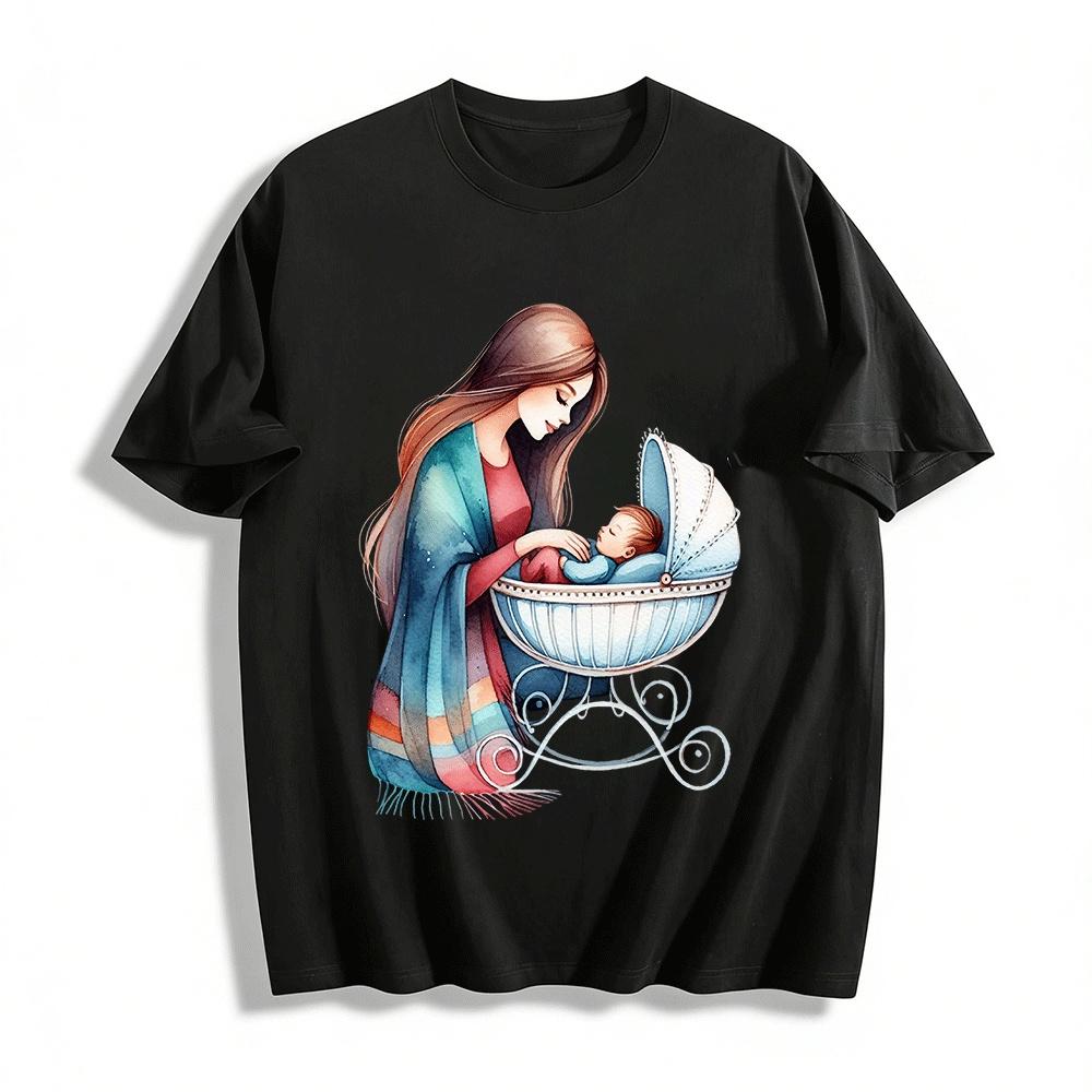 

Gentle Mother And Baby Print Casual Top For Family Love Pure cotton T-shirt XXS