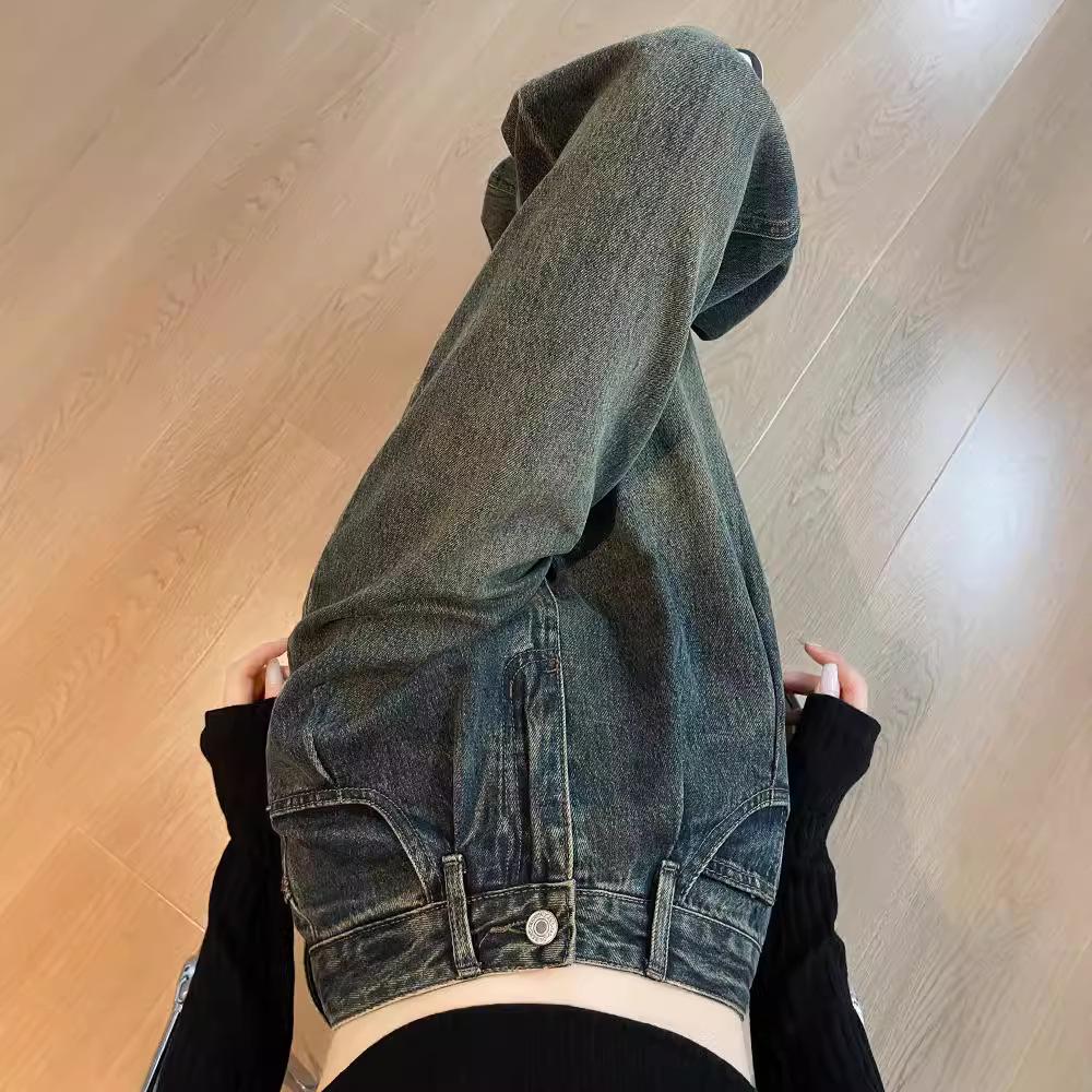 Pleated Wide-Leg High-Waist Gray Jeans for Women - Retro & Nostalgic Autumn Wear