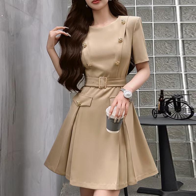 

ZANZEA Женские летние платья с круглым вырезом и коротким рукавом 4XL хаки