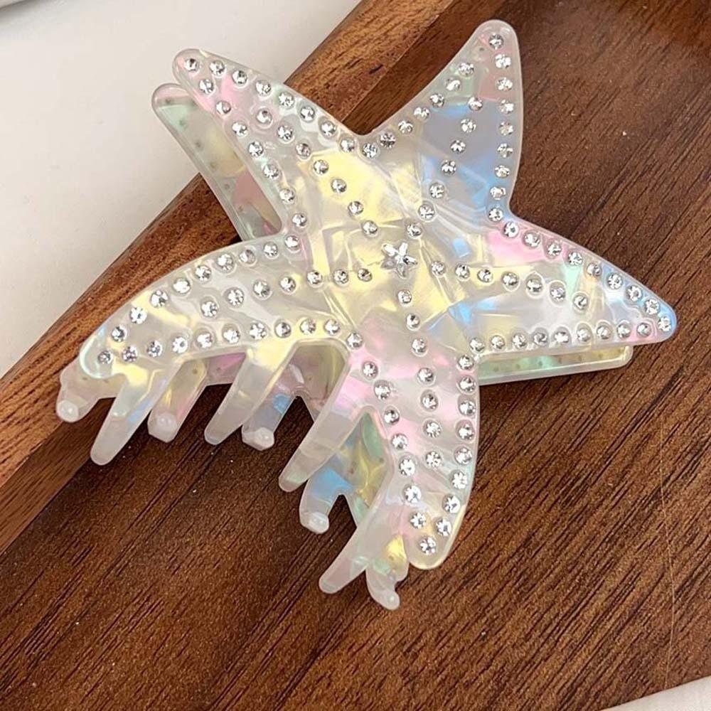 Rhinestone-inlay Starfish Hair Claw Five Pointed Star Acetic Acid Hair Claw  Ponytail Holder