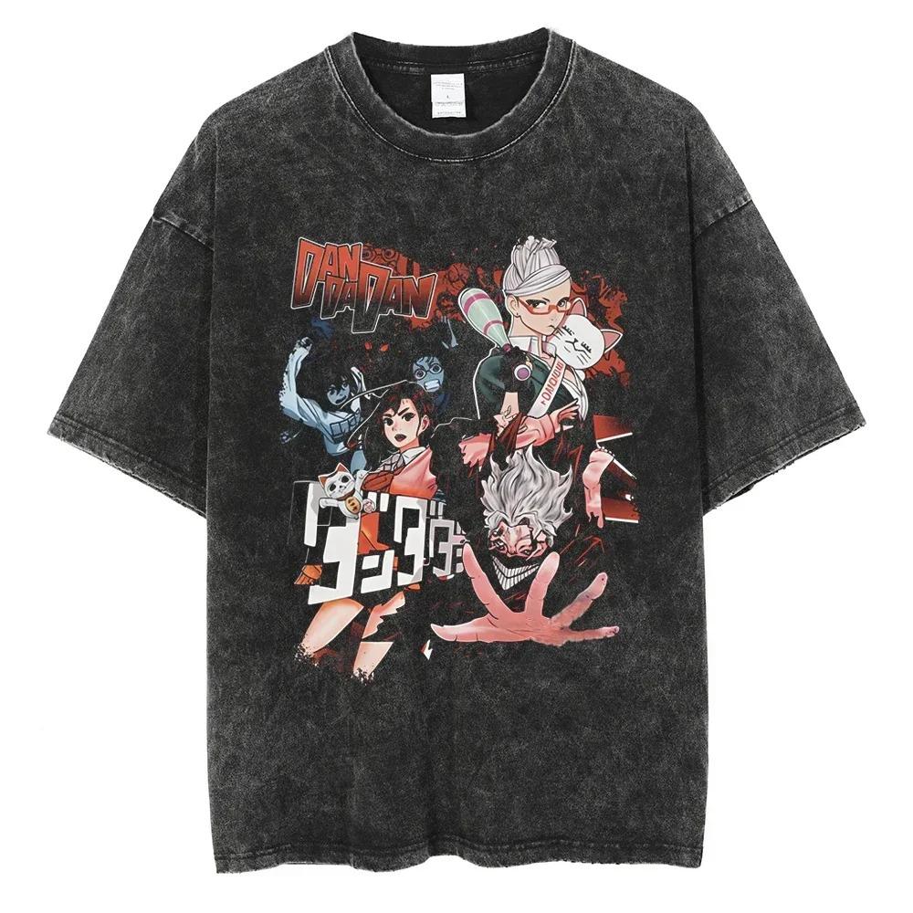 Washed Dandadan Arrival Men Women Clothes Tee Shirt Graphic Print T-Shirts for Men Anime Short Sleeved Round Neck T-shirt
