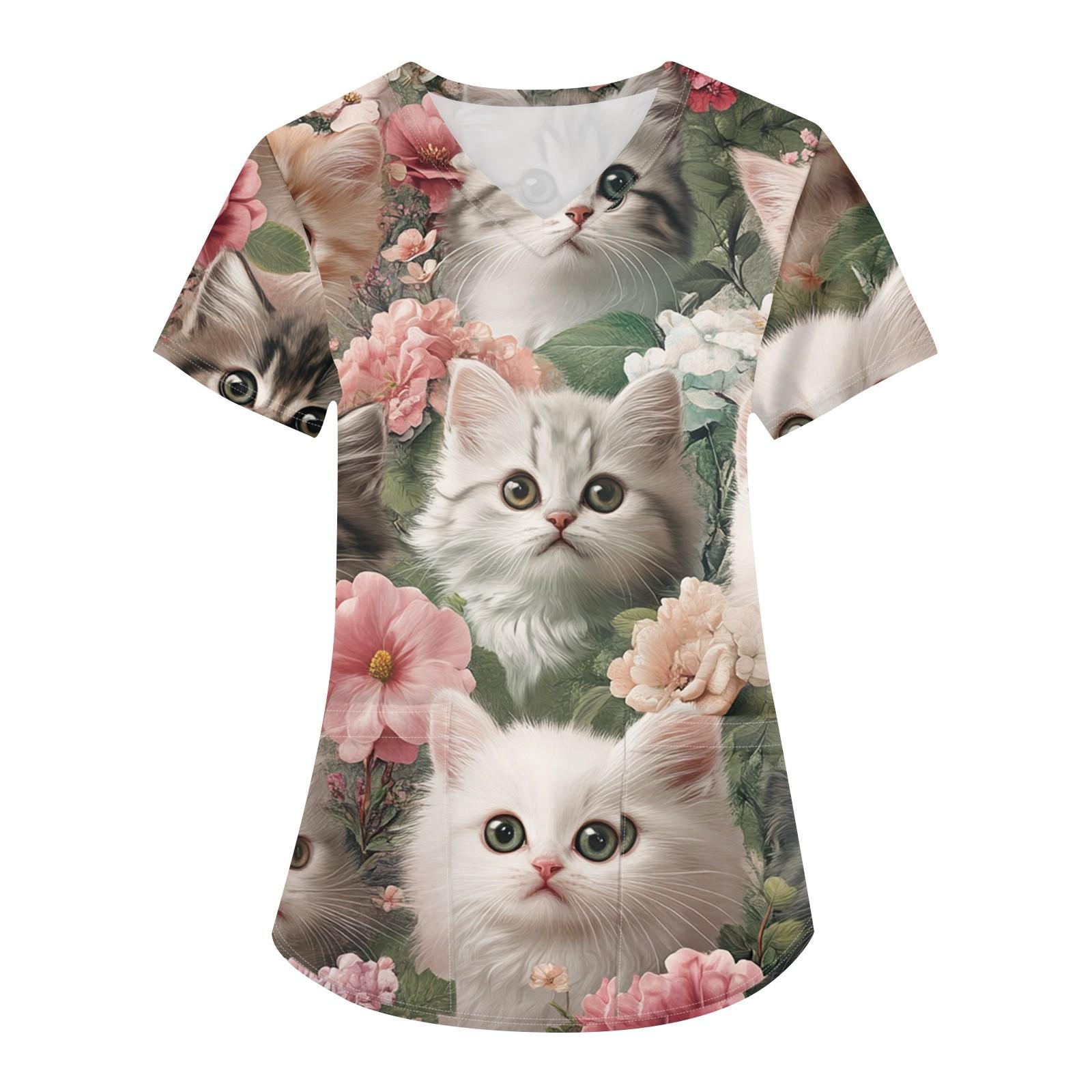 

Женская мода с v-образным вырезом, короткими рукавами и карманами, топы с принтом S бежевый