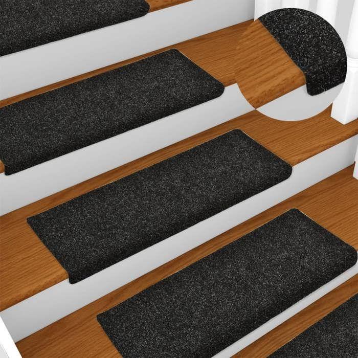 VidaXL Self-adhesive Stair Treads 15 Pieces 65 X 21 X 4 Cm Black Rectangular Edge 134563