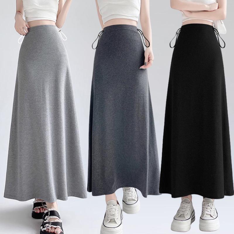 2025 Spring/Summer Maternity Mermaid Cotton Midi Skirt - Soft, Drapey & Versatile with No Belly Support 2XL темно-серого