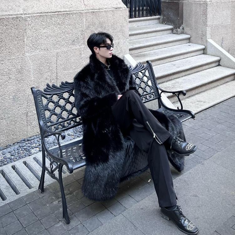 New Fashion Fox Faux Fur Coat Warm Thick Winter Men's Plush Jacket