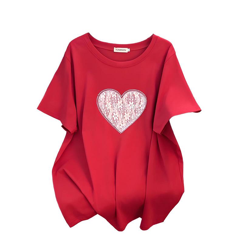 Women's Plus Size Loose Fit Mid-Length Round Neck Short Sleeve T-Shirt (Available in Sizes 200-350 Jin) - Style 1054