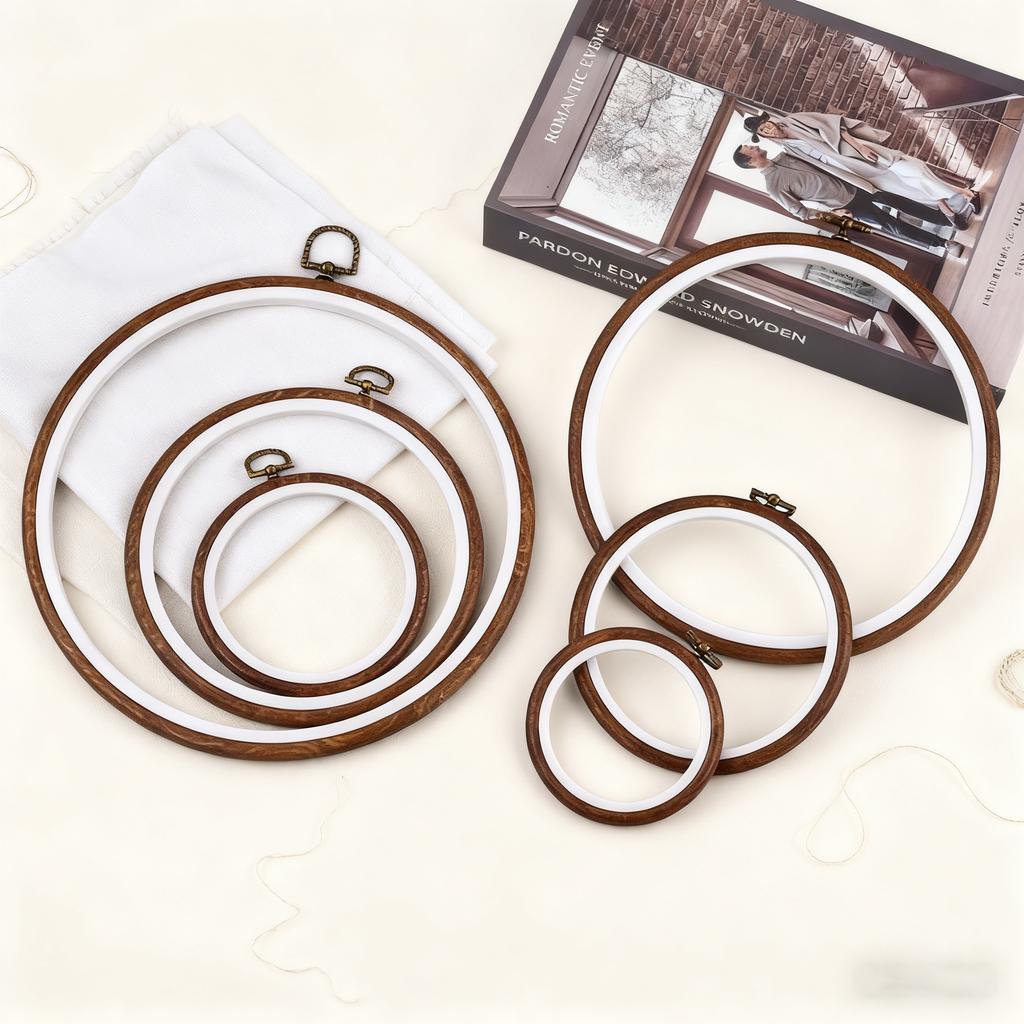 Sewing Tool Round Oval Imitation Wood Embroidery Hoops Frame Set Plastic Embroidery Hoop Rings for DIY Cross Stitch Needle Craft