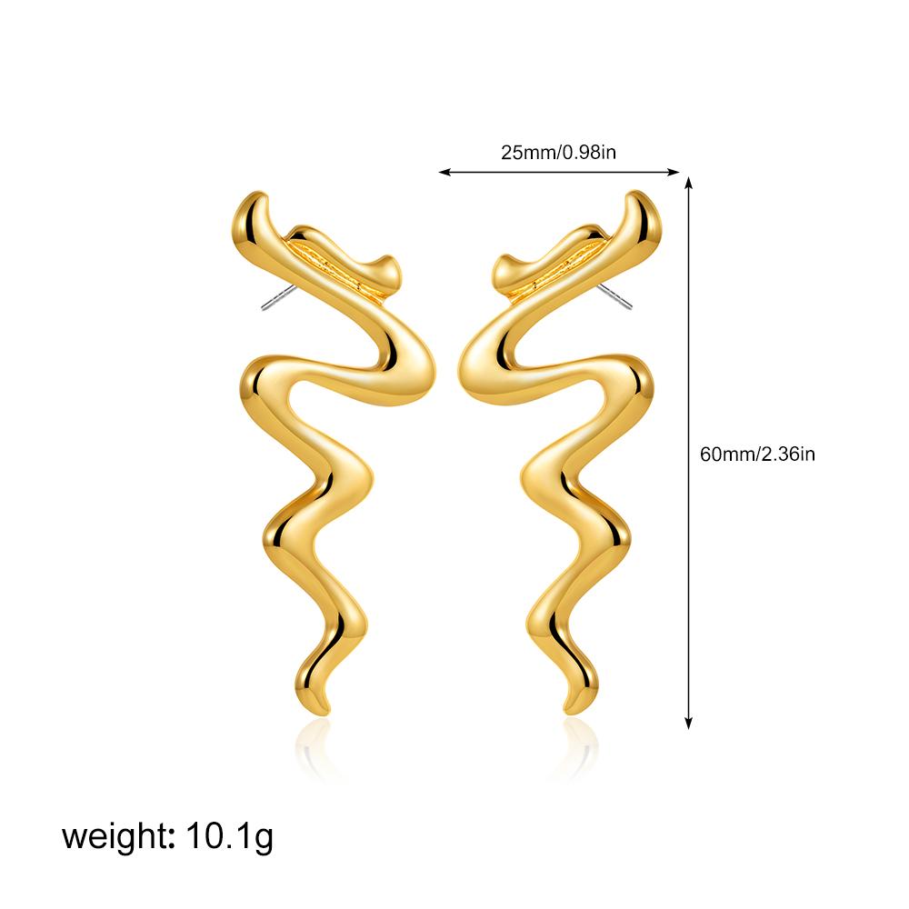 New Trendy Stainless Steel Irregular Geometric Twist Spiral Stud Earring for Women Smooth Gold Plated Statement Zircon Gifts