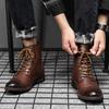 Amerikanische Cowboystiefel Herren Leder High-Top-Stiefel Britische Retro Lokomotive Stiefel Winter Samt Warm Martin Stiefel