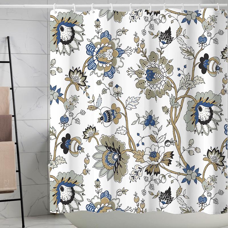 Waterproof Shower Curtain 3D Printing Tropical Jungle Plant Leaves Flowering Season Polyester Shower Curtain Free Hook