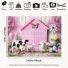 2D Flat Printing Pink Farm Animal Backdrop 210×150cm for Birthday