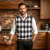 Men's Casual V-Neck Knit Vest with Plaid Print for Christmas Holiday and Daily Commute