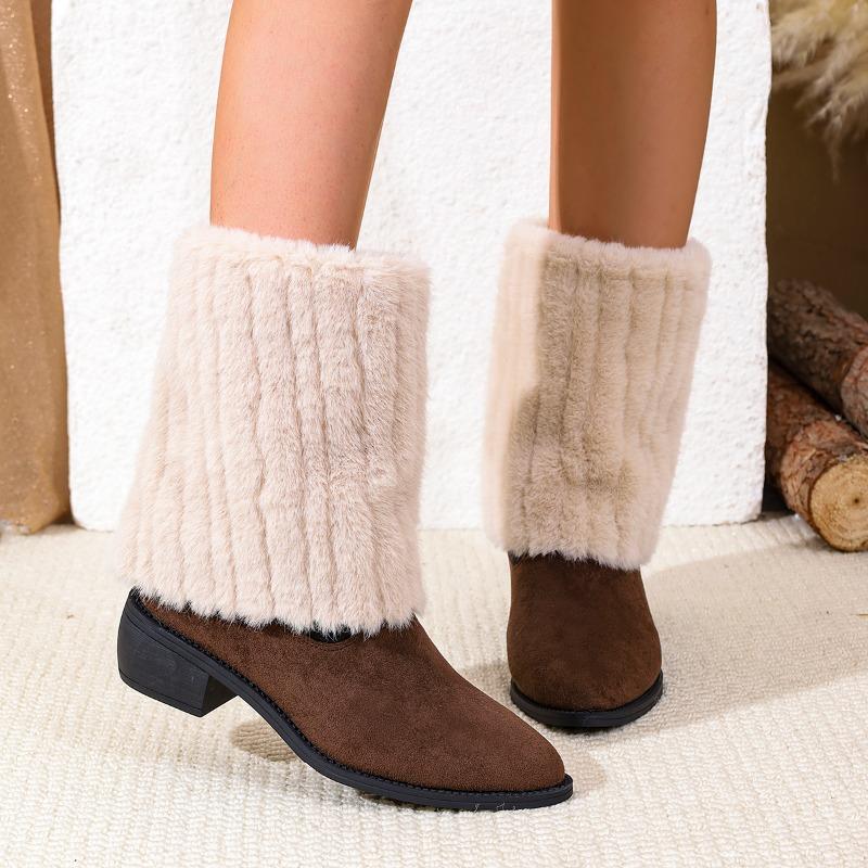 Fashion Fashion Women's Winter New Thickened Warm Buckle Mid-Leg Boots