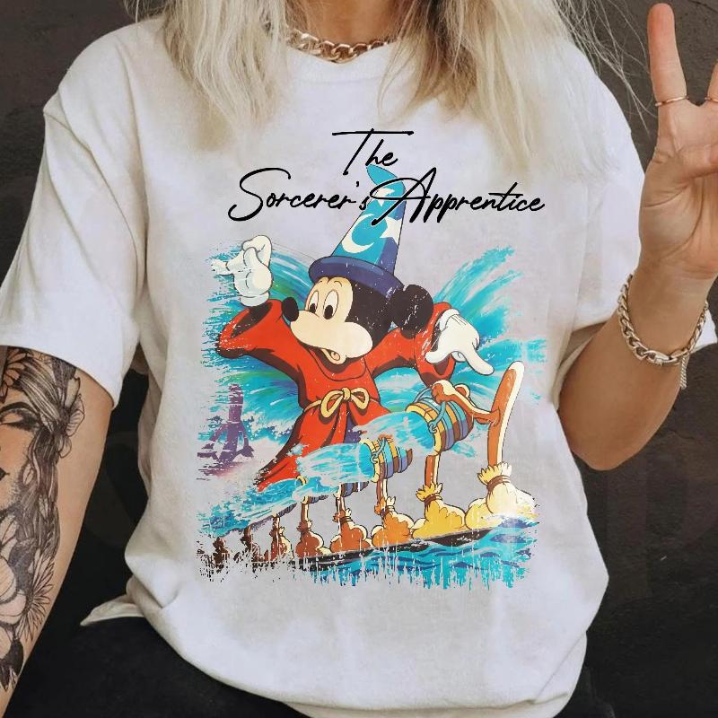 

Mickeys Sorcerers Apprentice Fantasy Print WoUnisex land Relaxed Plus Size Comfortable Short Sleeve S