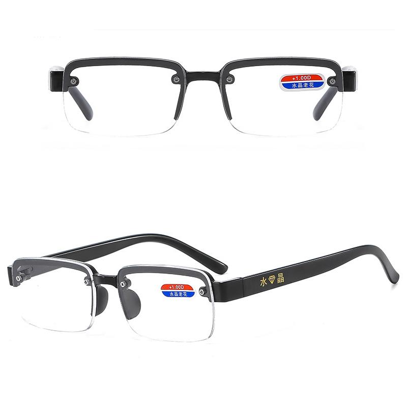 Retro Half Frame Crystal Reading Glasses For Men And Women HD Presbyopia Anti Radiation Eyeglass