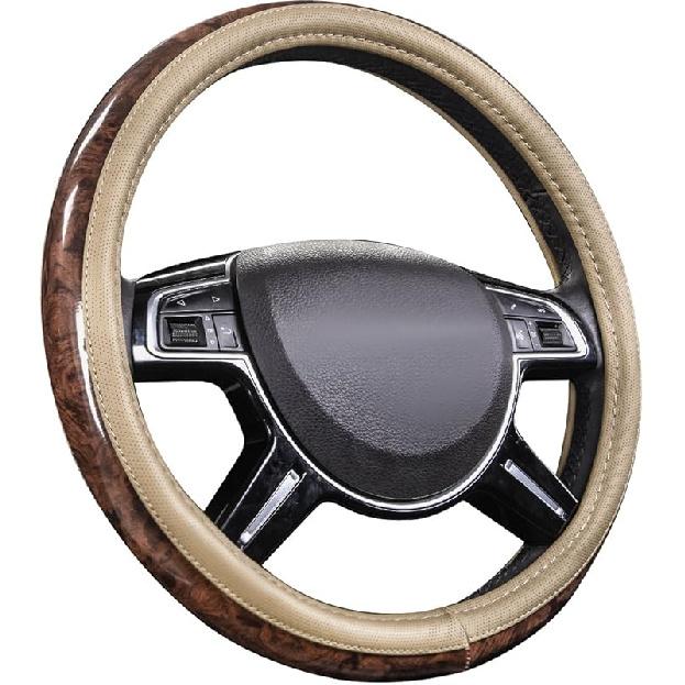 CAR PASS Wood Grain Microfiber Leather Steering Wheel Cover, Universal Fit For 14 1/2-15 Inch Black Steering Wheel, Anti-Skip Ve Design,Cars,