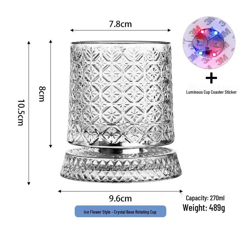 Luminous Ice Flower Rotating Whiskey Glasses, Set of 2