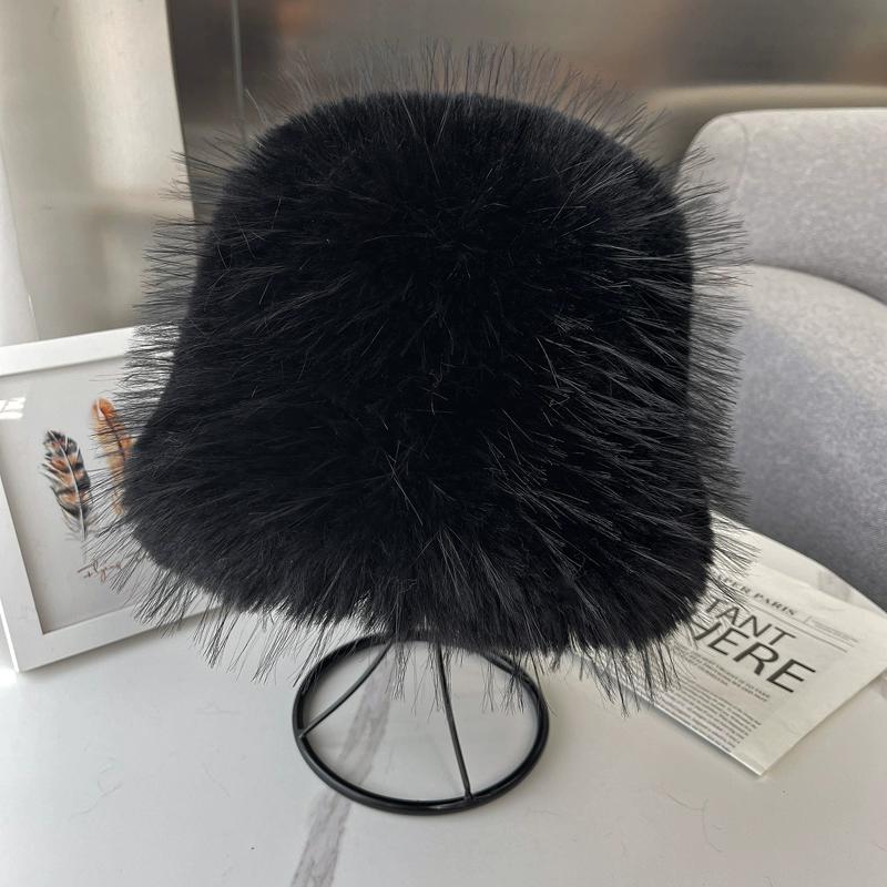 New Imitation Fox Hair Bucket Hat Women's Autumn and Winter Fashion Versatile Thickened Warm Plush Top Hat Japanese Show Small Face