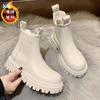Autumn and Winter New Fashion Martin Women's British Style Thick Heel Season Round Head Thick-soled Fashion Chimney Velvet Short