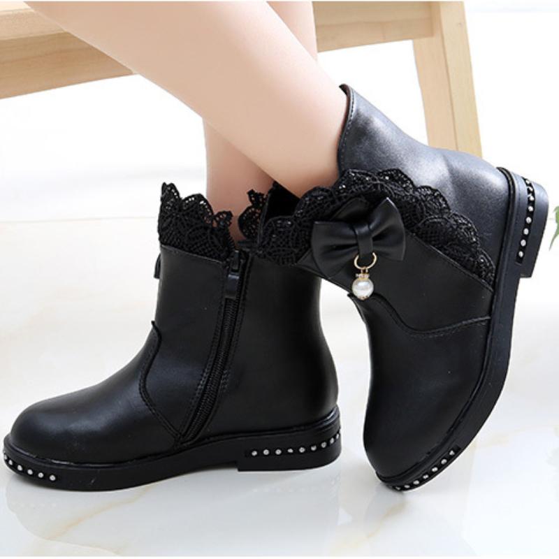 

Ботинки для девочек Осень и Зима Корейские Ботинки Принцессы Полусапожки Детские Зимние Ботинки Плюшевые Ботинки Средней Высоты для Девочек 30 чёрный