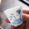 MULTIPOTENT Mutton-Fat Jade Style Green Lotus Hand-Painted Tea Cups (Set of 2)