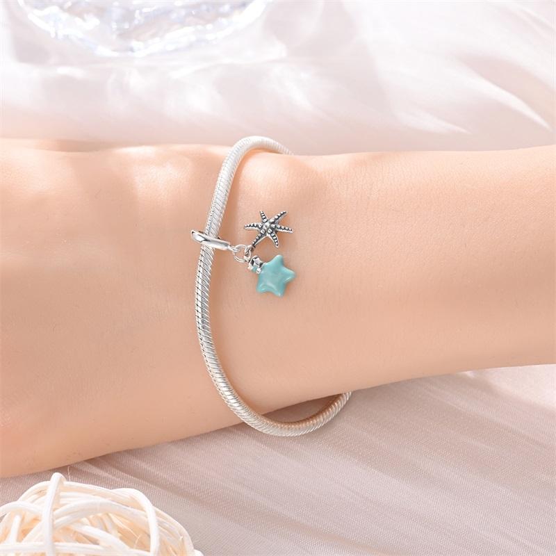 Authentic Original Copper Metal Charm Bead Components Luxury Blue Star Bottle Sea Star Pendant Bead Component Bead Components Compatible With