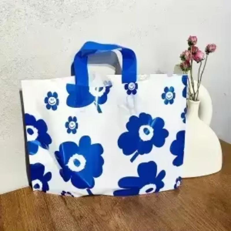 50piece Coffee Flower Clothing Storage Bag Thick Plastic Hand-held Shopping Bags Gift Packing For Children's Clothing Tote Pocke