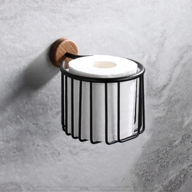 Houten toiletrolhouder Badkamer Muurbevestiging Toiletrol Telefoonhouder Plank Opslag Handdoekrol Plank Accessoires