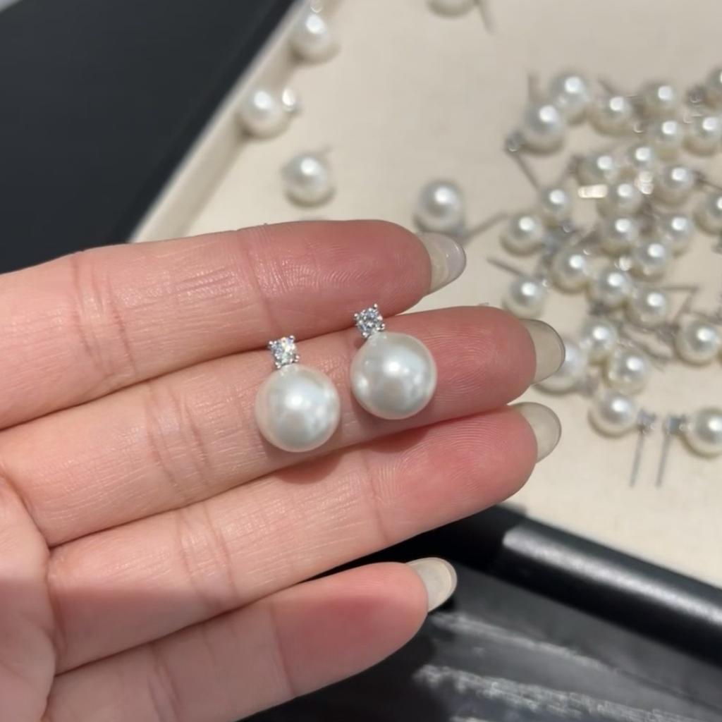 French s9Pure Silver Princess Diana Style Pearl Earrings for Women, with High-luster Zirconia, Elegant and Unique, with a High-end Feel, Simple and