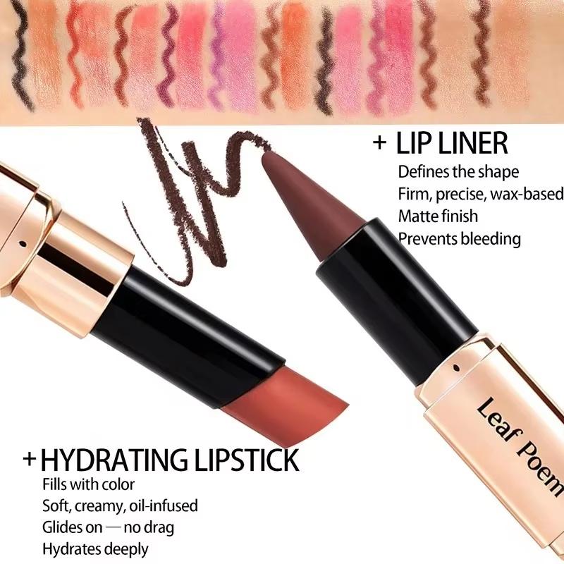 2IN1 Tapered Gradient Lip Liner & Lipstick Pen Long Lasting Waterproof Nude Matte Lip Contour Plumping Lipstick Non Stick Makeup