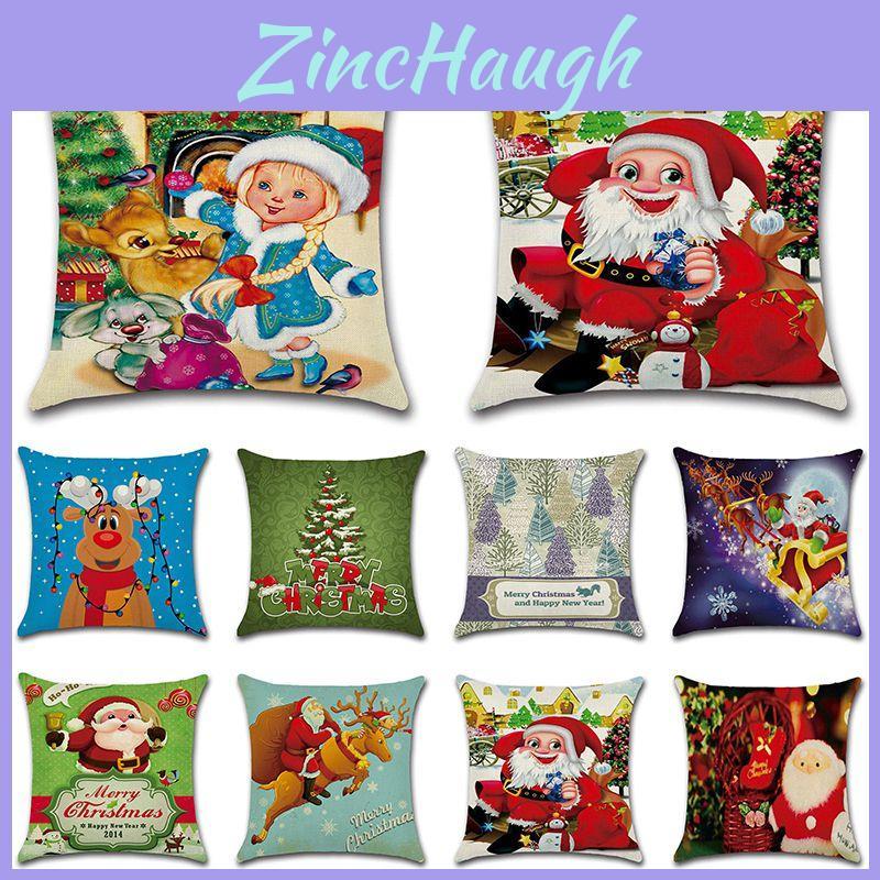 Happyspree Happy Christmas Pillow Cases Luxurious Linen Cushion Covers For Home Decor