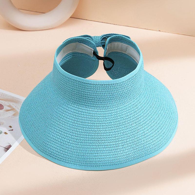 Summer empty straw hat foldable outdoor portable bow wide brimmed visor for women sun protection beach hat