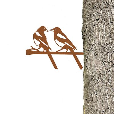 Graceful Two Birds Iron Silhouette - Make Your Outdoor Area Unique with This Decor. Wooden Stake for Fence Distinction