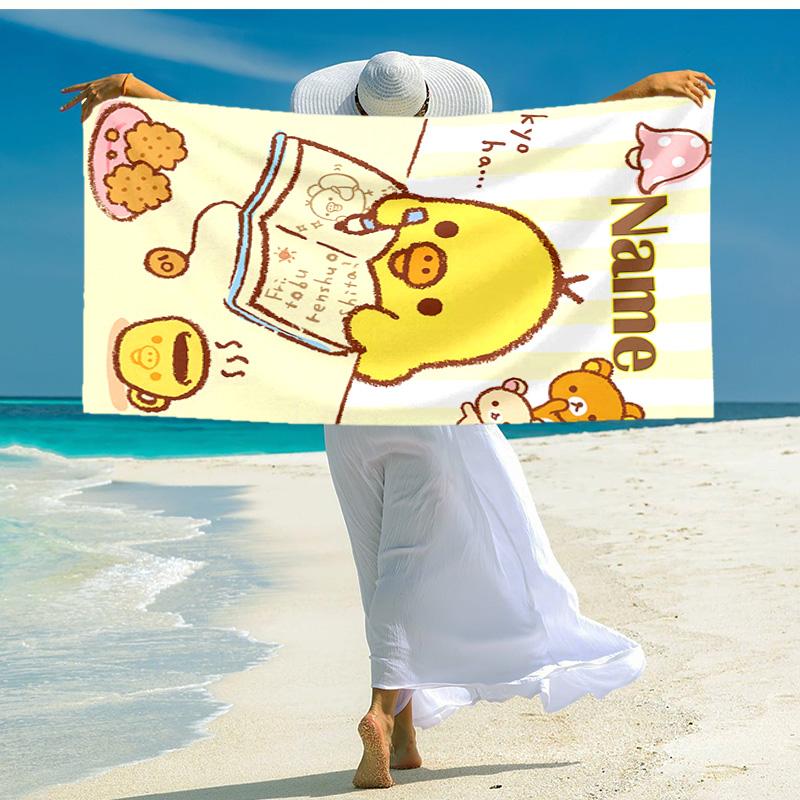 Personalized Customized Proof Beach Towel with San-X Rilakkuma Pattern - Soft, Absorbent,quick-drying,perfect Swimming,camping&bathing