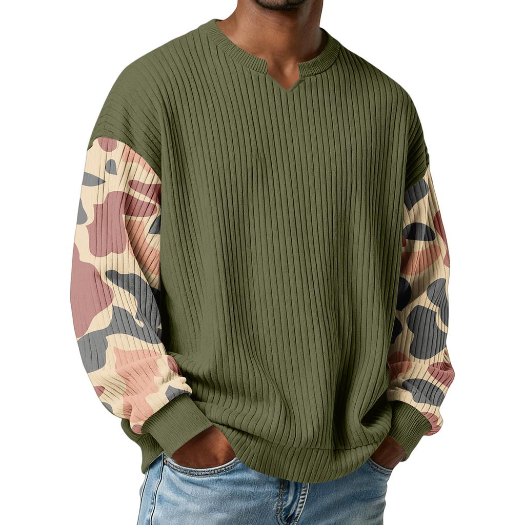 Herrtröja med snygg, ribbad och texturerad långärmad kamouflagemönster